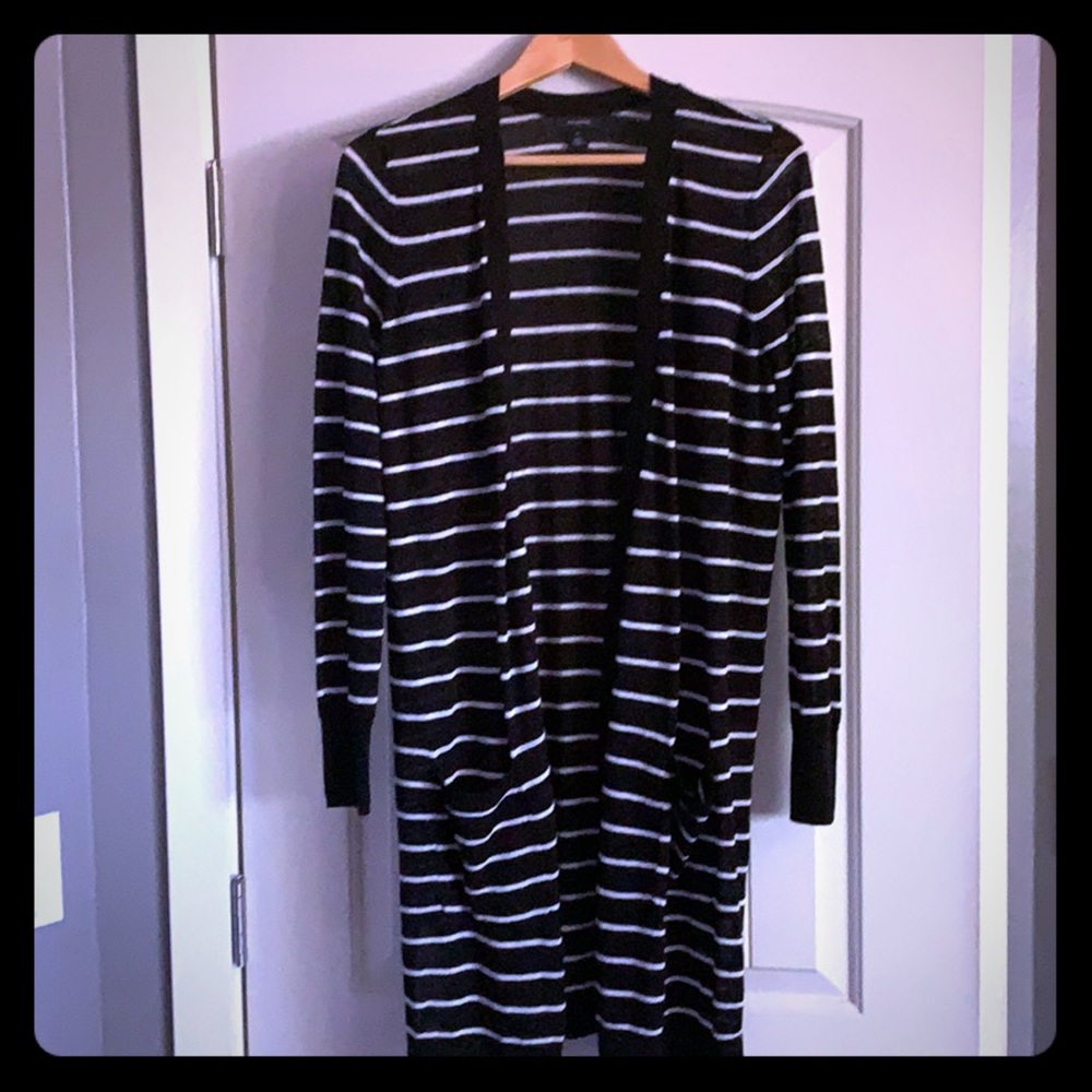 Halogen black/ivory striped long cardigan